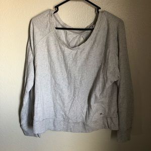 Light heather gray sweatshirt with open back